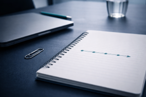 A clean, unlabeled notebook page with simple dots and lines suggesting a timeline.